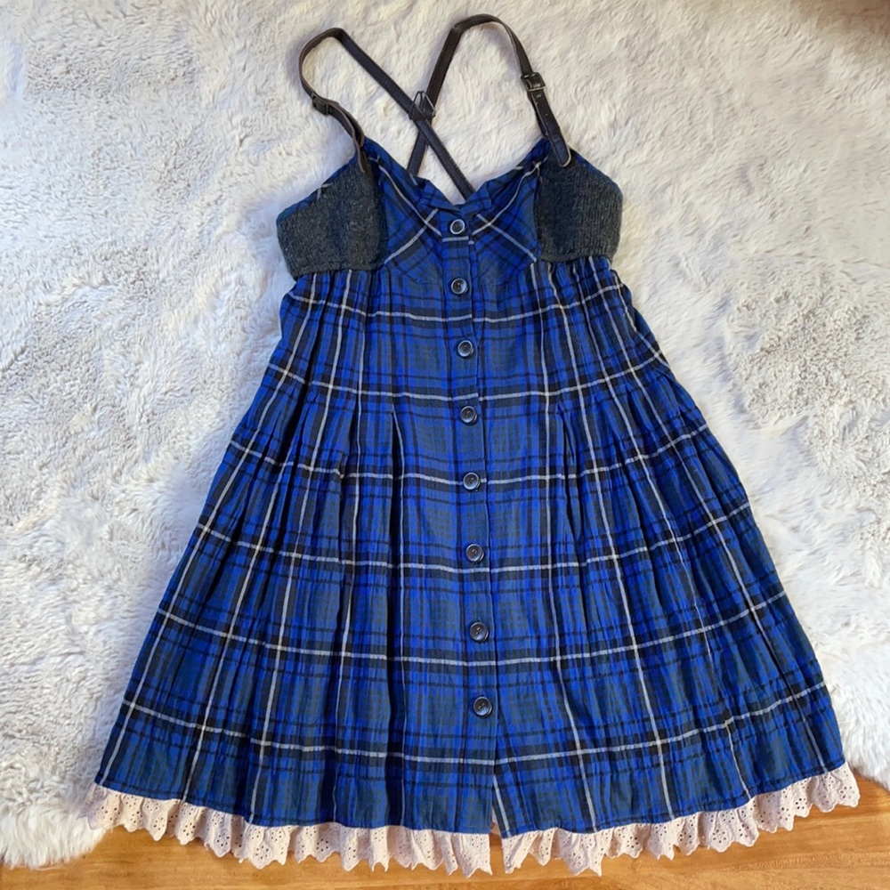 Free People | Blue Plaid Flannel Leather Strap Dress  - Gem